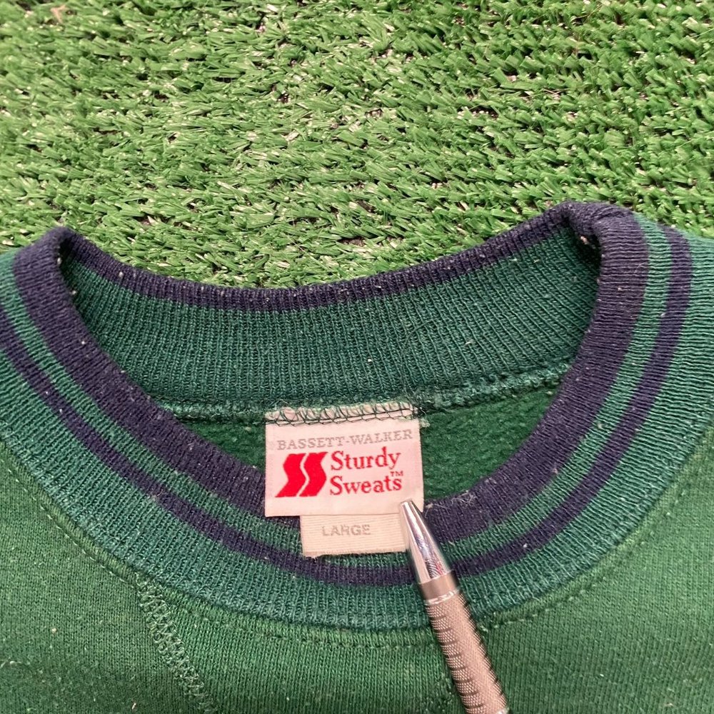 Vintage 90s Dark Forest Green Crewneck Sweatshirt Plain Blank Fleece Minimalist - Picture 3 of 4